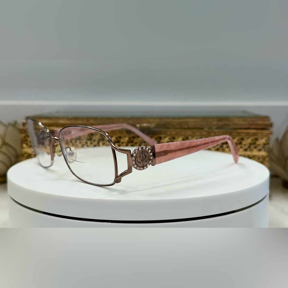 Oleg Cassini - Rose Pink Marbled Rx Eyeglass Frames/Crystal Logo Accents - EUC - Picture 9 of 16